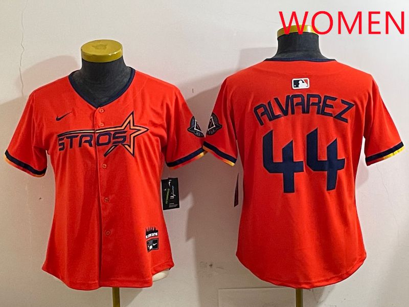 Women Houston Astros #44 Alvarez Orange Three generations Joint Name 2025 Nike MLB Jersey style 412->women mlb jersey->Women Jersey